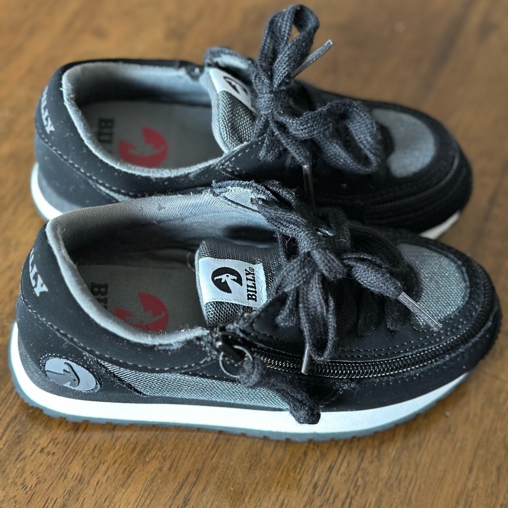 Billy Footwear kid size 11, black and grey adaptive tennis shoes